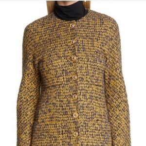 St. John Bicolored Tweed Knit Coat Womens Sz 8 Goldenrod Navy Long Coat 2400.00